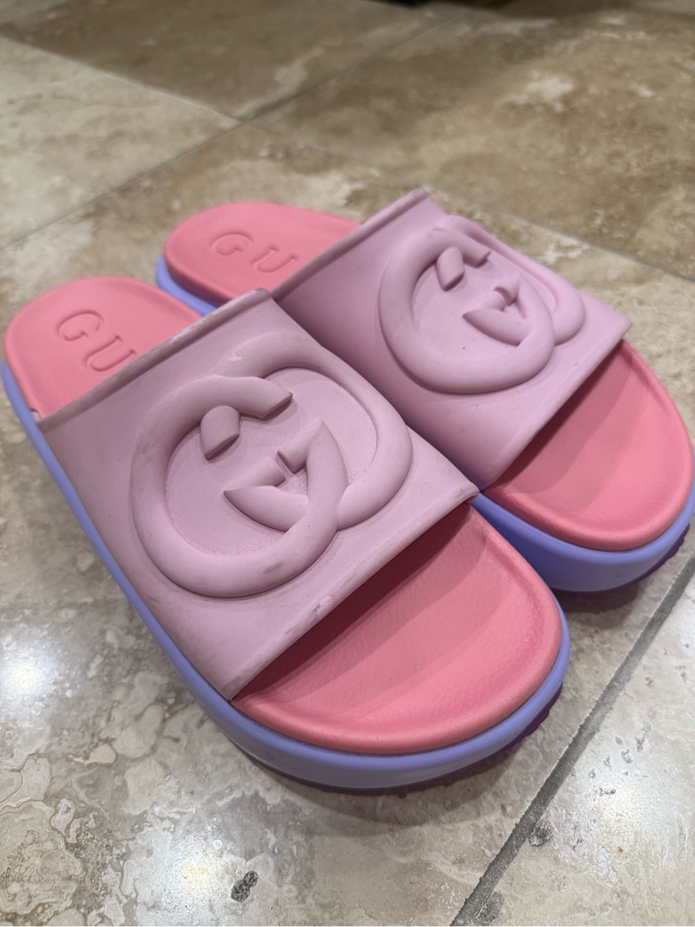 Gucci Pink Rubber Platform Slide Sandals - Picture 3 of 6
